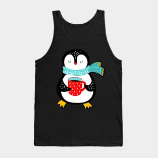Penguin Cute And Cozy With Tea Christmas Winter Tank Top